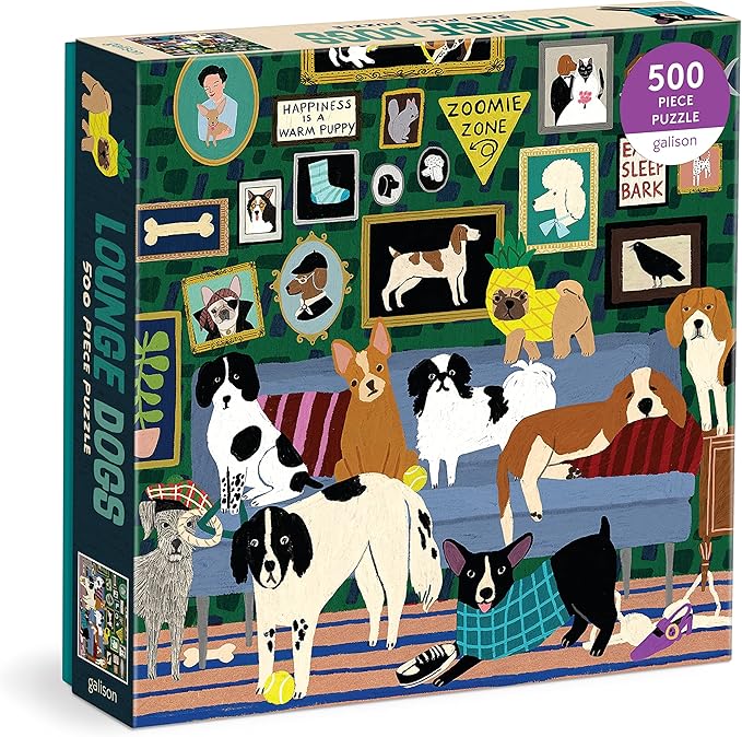 Galison Lounge Dogs – 500 Piece Puzzle Fun and Challenging Activity with Bright and Bold Artwork of Dogs Lounging Around for Adults and Families