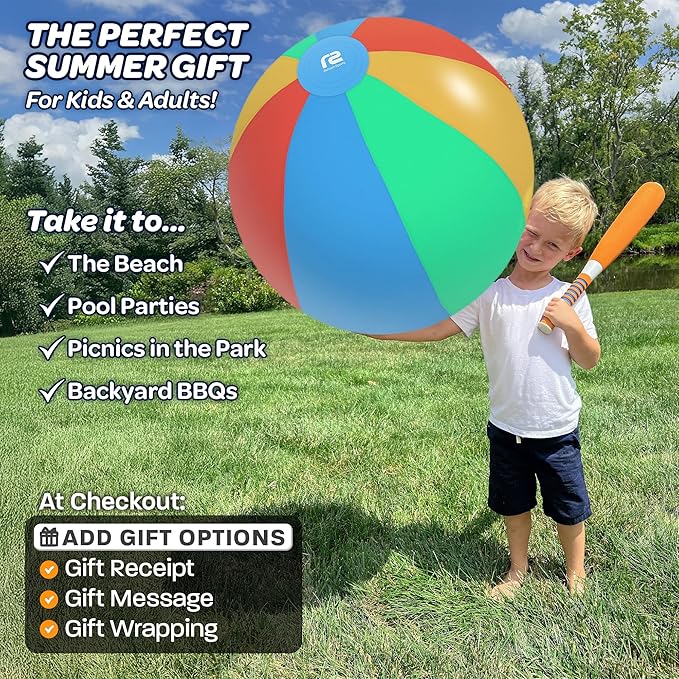 Large Beach Ball - New 8-Panel Design for Enhanced Durability and Ultra Round Shape - Best Big Beach Ball For Kids & Adults - 3X Thickness Material to Withstand Rough Play - Top Pool Party Hit of 2025