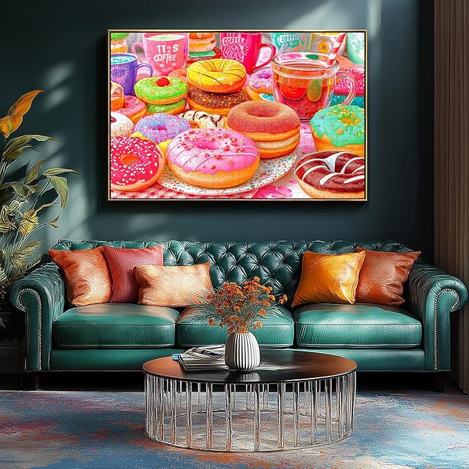 500 Piece Jigsaw Puzzle for Adults Colorful Donuts Coffee Delicious Dessert Design Fun Vibrant Food Sweet Treats Puzzles for Family Game Night Seniors(23“X15”)