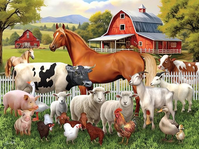 Ceaco - Tom Wood - Farm Animal Friends - 300 Oversized Piece Jigsaw Puzzle