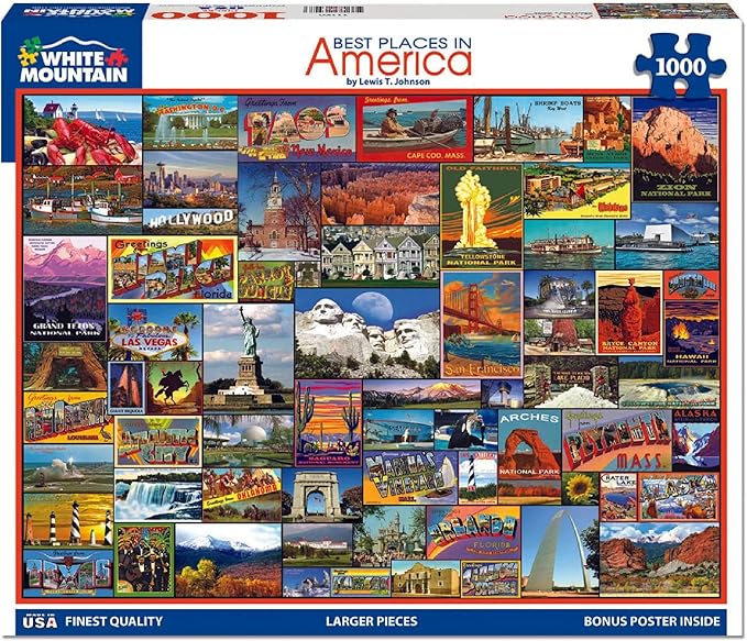 White Mountain 1000 Piece Jigsaw Puzzle Iconic Travel Collage Puzzles with Large Pieces for Adults and Family 24"x30" - Best Places in America