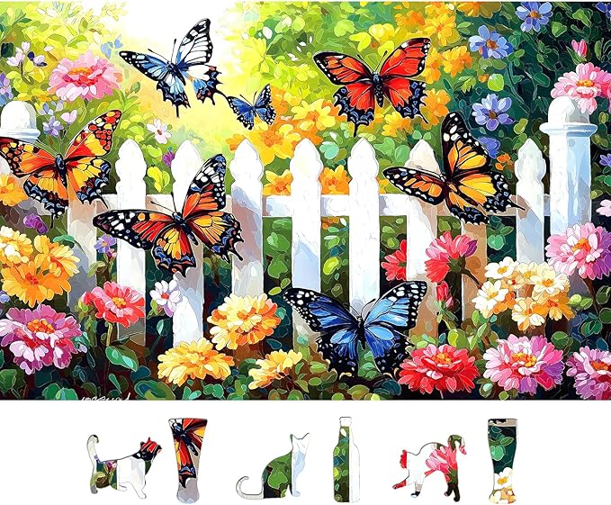 MINIWAN 500 Piece Puzzles for Adults - Vibrant Butterfly Garden Jigsaw Puzzle, 23x15 Inches with Unique Irregular Shaped Pieces for Relaxation & Home Wall Decor
