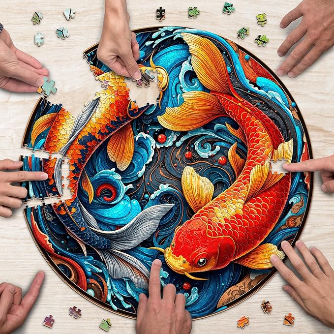 Koi Fish Yin Yang Puzzles for Adults 1000 Pieces, Jigsaw Puzzles 1000 Pieces for Adults, Fun Puzzles with Letters On Back, Challenging Game Toys, Family Decoration Puzzle (26.5 * 26.5in)