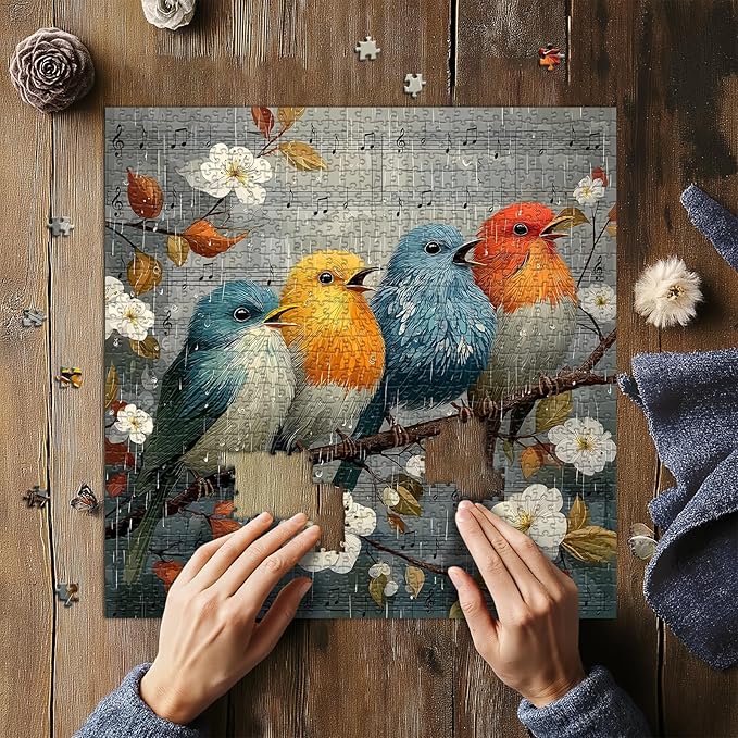 Bird Puzzles for Adults 1000 Pieces, Nature Puzzle with Flowers, Songbirds on Tree Branch Scene Landscape Jigsaw Puzzles, Challenging Puzzles for Adults