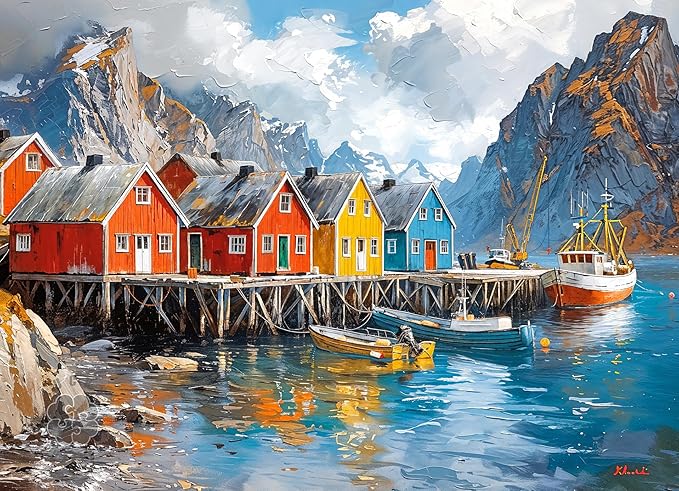 Lucky Puzzles – Lofoten by the Sea – 1000 Piece Jigsaw Puzzle for Adults | Colorful Norwegian Fishing Village Puzzle | Premium Puzzles for Adults 1000 Pieces | Eco-Friendly Materials