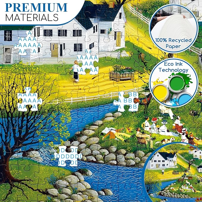 500 Piece Puzzle for Adults | Seaside Village Puzzle |Recycled Cardboard White Villa Jigsaw Puzzles 500 Pieces |Challenging America Town Folk Art Puzzles Perfect for Game Nights Best Xmas Gift 20.5*15