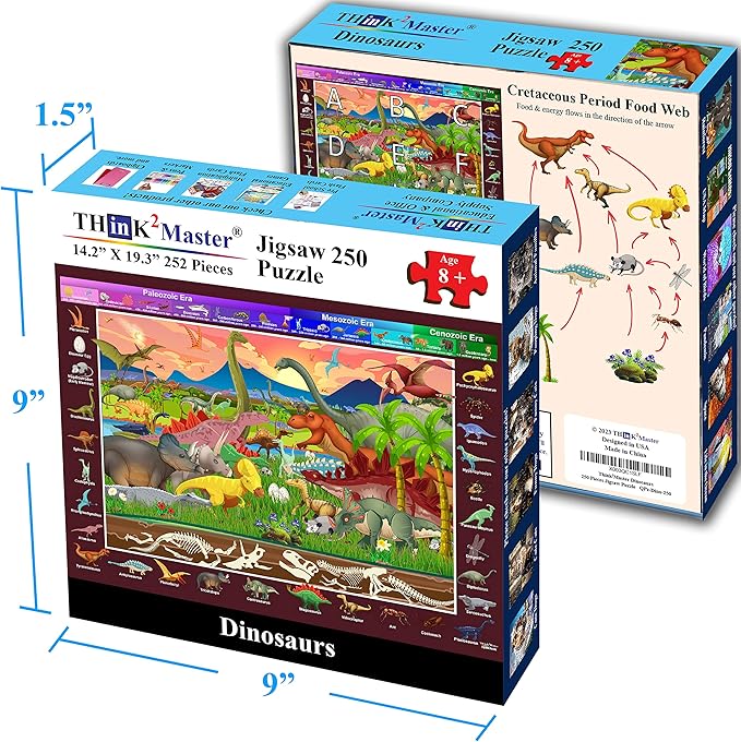 Think2Master Colorful Dinosaurs 250 Pieces Jigsaw Puzzle Puzzle. Great Gift. Size: 14.2” X 19.3””