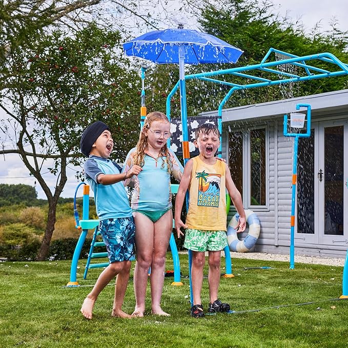 Plum Play Umbrella Sprinkler for Kids - Outdoor Water Play Sprinklers, Toddler Outdoor Toys, Durable Backyard Water Park with Splash, Summer Toys for Kids, Fun Games for Adults/Family (Fountain Tower)