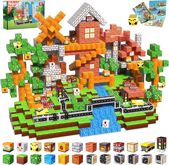 150 PCS Magnetic Blocks - Building Block for Kids Ages 4-8, Magnet Blocks Cubes for Boys Girls, STEM Educational Stacking Magnet Toy for 3 4 5 6 7 8 9 10 11 12 Birthday Gifts, Easter Basket Stuffers