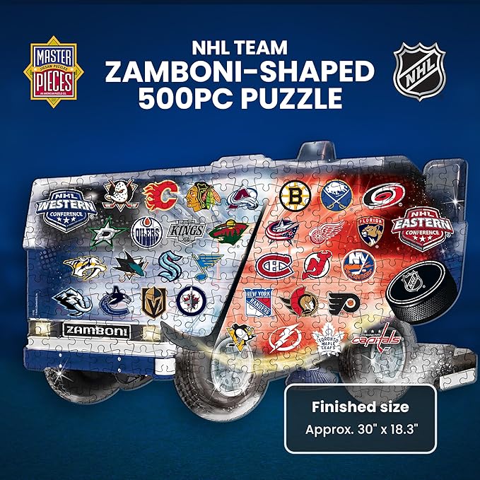 Masterpieces 500 Piece Hockey Puzzle – Officially Licensed NHL Zamboni Shaped Jigsaw for Adults and Fans – Unique Collectible Design, Durable Eco-Friendly Build, for Hockey Lovers