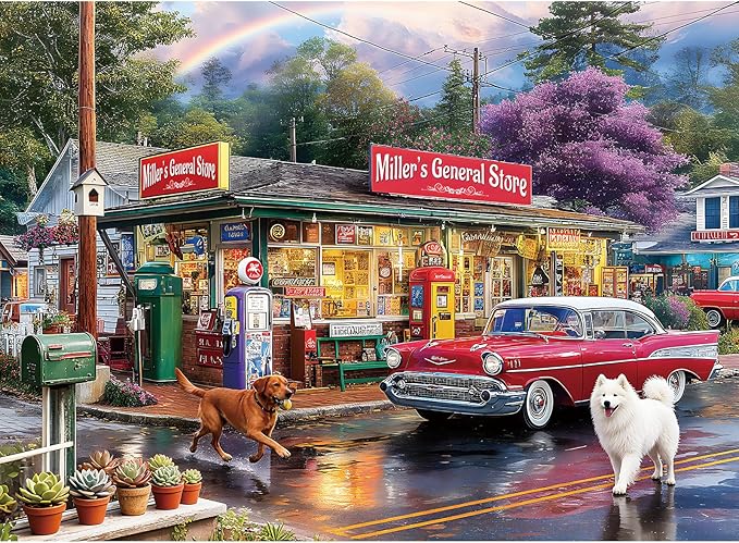 500 Pieces Puzzle for Adults, Puzzles for Adults 500 Pieces, Vintage Gas Station Car Dog Jigsaw Puzzle, Challenging Perfect for Game Nights, 20.5 X 15 in