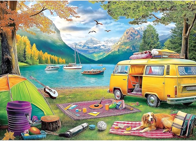 Blueforest 1000 Piece Puzzle for Adults - Scenic Mountain Lake Camping Landscape, 27.5x19.7 Inches Premium Jigsaw Puzzle for Game Nights Relaxation & Home Decor