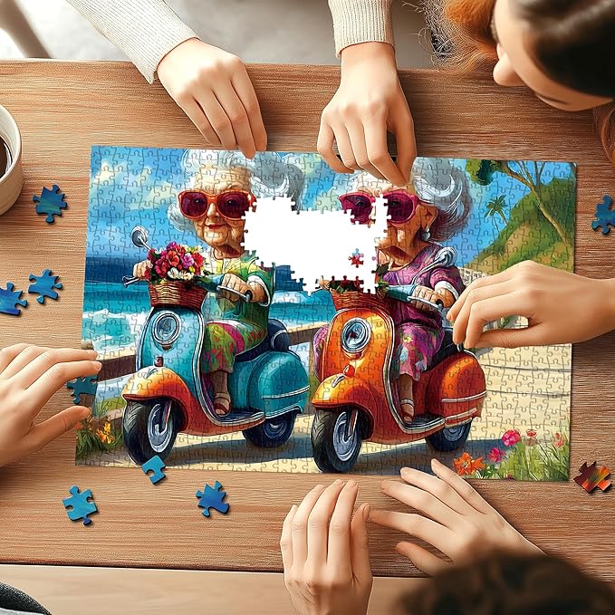 500 Pieces Puzzles for Adults, Fun Grandma Friendship Impossible Hard Difficult Challenging Puzzles for Adults, Summer Beach Ride Jigsaw Puzzle for Family Games Gift, 23 x 15 inch