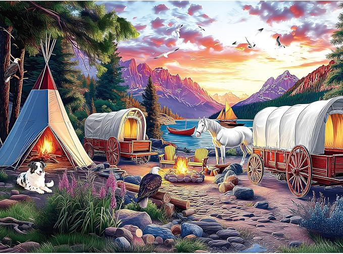 500 Pieces Puzzle for Adults, Puzzles for Adults 500 Pieces, Mountain Lake Horse Camping Jigsaw Puzzle, Home Decor Birthday Party Gift Toy, Finished Size is 20.5 X 15 in