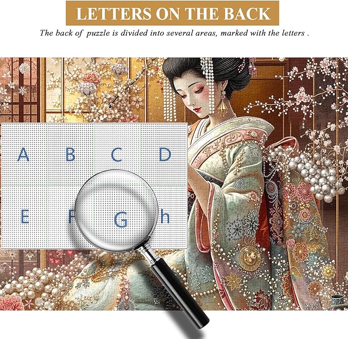 PICKFORU Elegant Geisha Puzzles for Adults 1000 Pieces, Retro Kimono Cherry Blossom Jigsaw Puzzles, Japanese Art Puzzle as Wall Art Decor