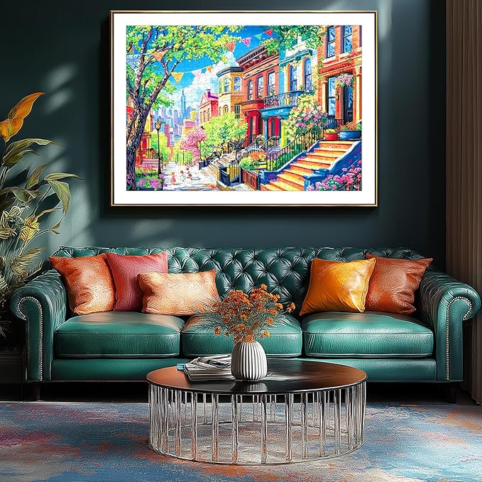 500 Piece Puzzles for Adults, Vibrant Spring Street Colorful Cityscape Jigsaw Puzzle with Letter & High Definition Poster for Family Challenging, Gifts, Party Game, Finished Size 23" x 15"