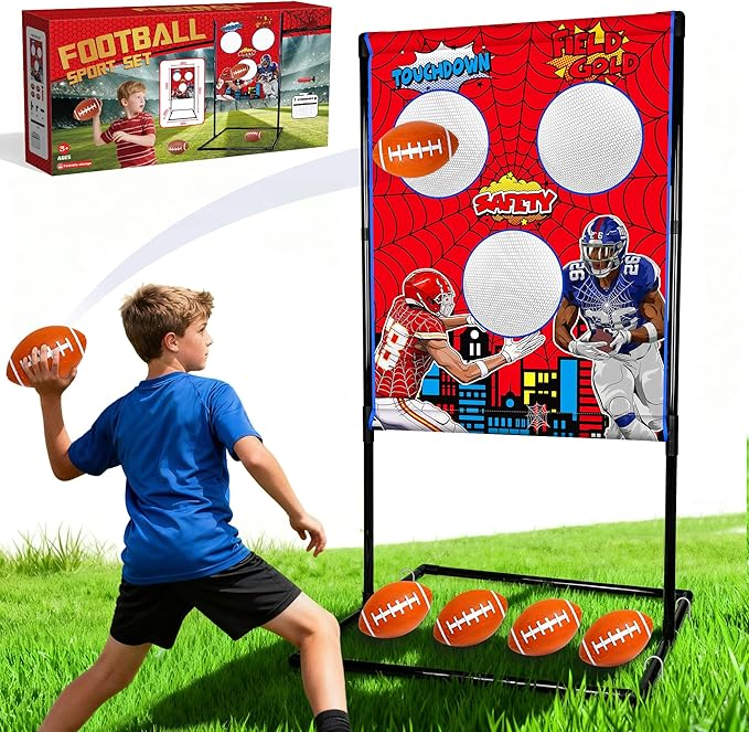 Football Toss Game Set, Includes 4 Soft Footballs - Outdoor Lawn Games for Kids, Family Parties