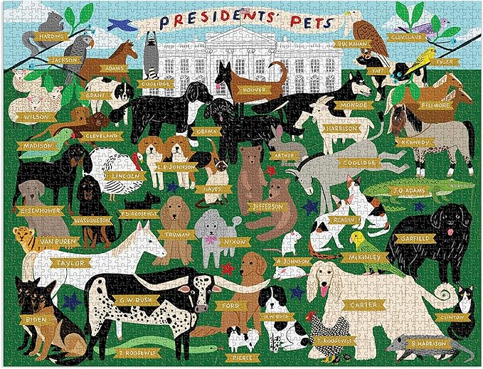 Galison Presidents' Pets 2000 Piece Puzzle from Galison - Difficult Jigsaw Puzzle Featuring Pets That Have Lived in The White House, Thick and Sturdy Pieces, for The Puzzler in Your Life!