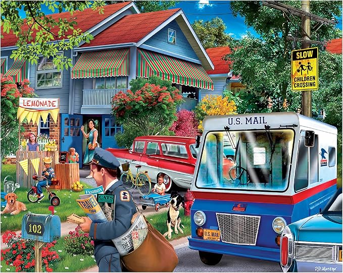 White Mountain 1000 Piece Jigsaw Puzzle Spring Retro House Puzzles with Large Pieces Gift for Adults and Family 24"x30" - It's The Mailman