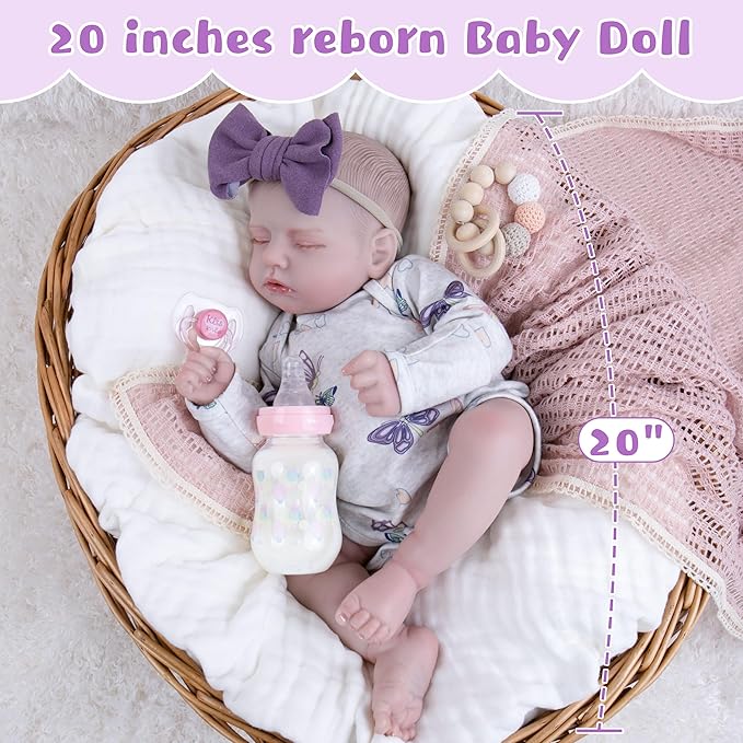 EKOKIZ Reborn Baby Dolls 20 Inch Realistic - Weighted Body Newborn Baby Doll, Life-Like Skin Detail Soft Vinyl Cloth Body, Collectible Real Life Sleeping Doll with Gift Set for Kids 3+