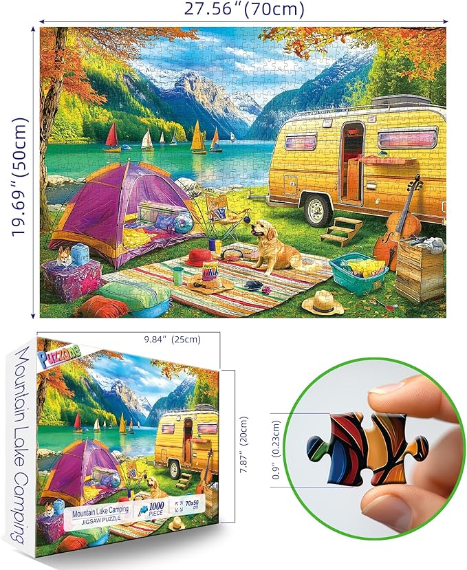 1000 Pieces Puzzles for Adults, Charming Outdoor Mountain Lake Camping Jigsaw Puzzle for Family Fun Decoration, Gifts, Party Game, Finished Size 27.5" x 19.7"
