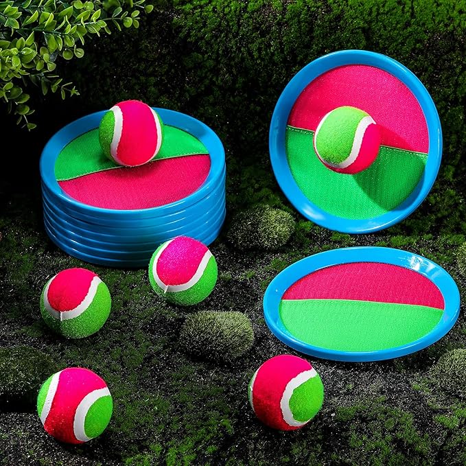 Charniol Kids Toys Toss and Catch Game Set Beach Game Outdoor Ball Sports Games Toss and Catch Ball Nylon Toys for Kids Adults(Pink, Green,Light Blue,12 Paddles 6 Balls)
