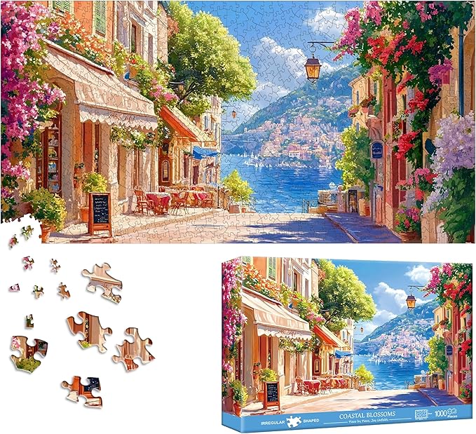 Bimkole Landscape Puzzles for Adults 1000 Pieces, Coastal Flowers Paper Jigsaw Puzzle 1000 Pieces - Fun and Challenging Family Decoration Puzzle Great Gift Idea, Finished Size is 31.5 x 16.14 in