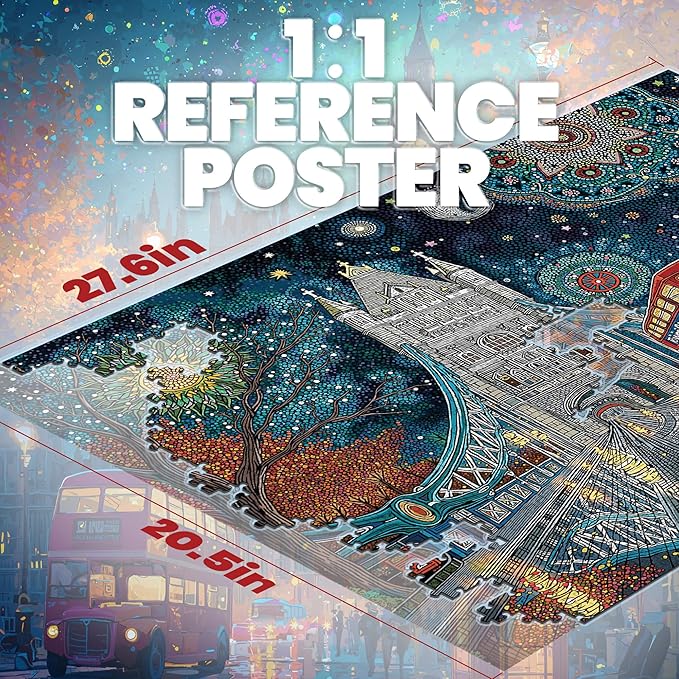 Puzzles for Adults 1000 Pieces, London Tower Bridge City Bus Van Gogh Starry Night, 1000 Piece Puzzle for Adults Seniors, Hard Jigsaw Puzzles with Letters on Back, 1:1 Poster
