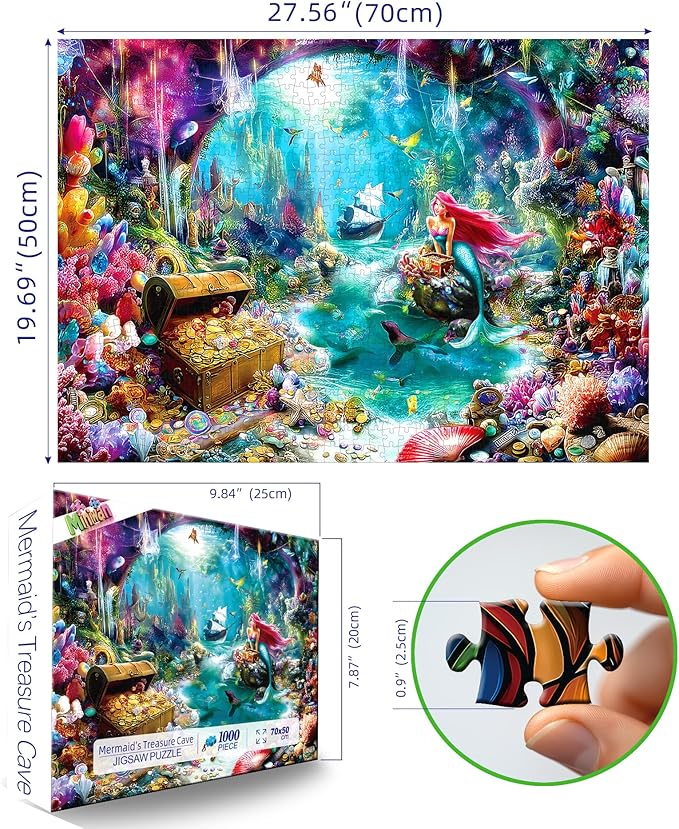 Magical Mermaid Realm 1000 Piece Puzzle for Adults, Fun Puzzles for Adults 1000 Pieces with HD Print & Poster, 27.5 * 19.7 in Dust Free, for Gifts Halloween Christmas Family Games Lovers