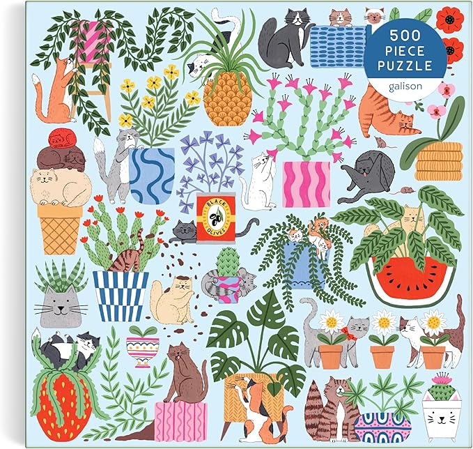 Galison Cats in The Houseplants – 500 Piece Jigsaw Puzzle Featuring Beautiful Artwork of Cats Nestled Amongst Houseplants