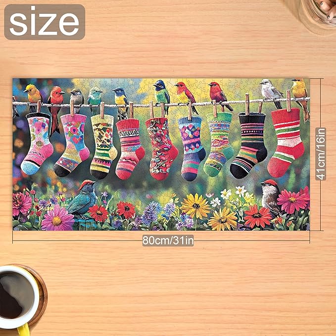 Bimkole Birds and Socks Puzzles for Adults 1000 Pieces, Flower Paper Jigsaw Puzzle 1000 Pieces - Fun and Challenging Family Decoration Puzzle Great Gift Idea, Finished Size is 31.5 x 16.14 in