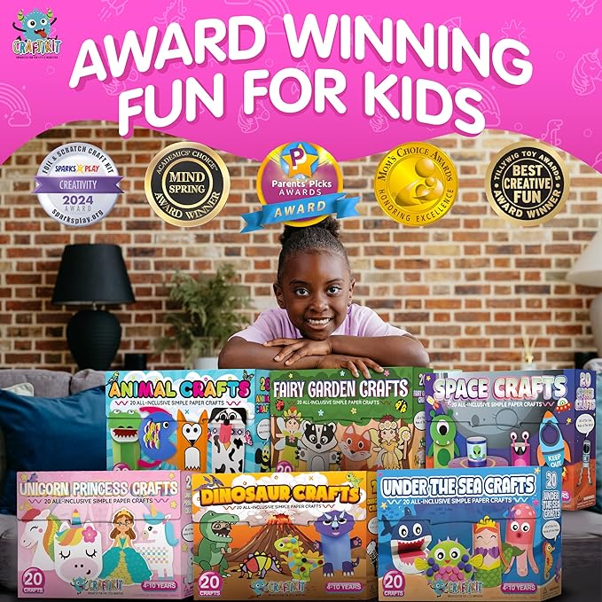 Craftikit® 20 Award-Winning Dinosaur Crafts for Kids - All-Inclusive Fun Dinosaur Crafts for Kids Ages 3-10 - Organized Toddler Craft Kit