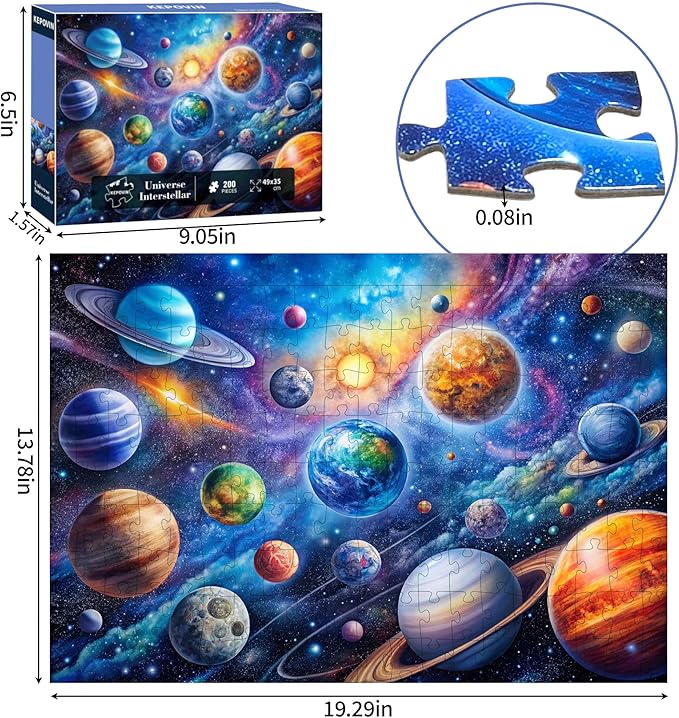 Puzzles for Kids Ages 6-8 8-10 Year Old, Solar System Planets 200 Pieces Jigsaw Puzzles for Kids Ages 10-12, Learning Educational Toys for Boys and Girls Ages 6 7 8 9 10 11 12 Year Old