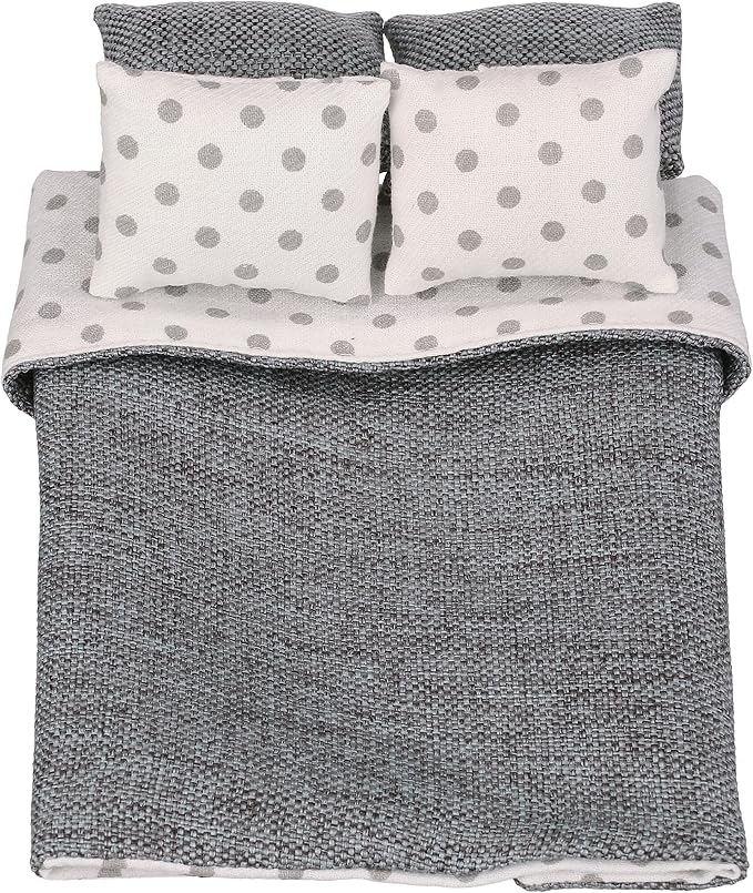 1:12 Scale Dollhouse Bedding Set for 6-Inch Dolls, 5-Piece Comforter, Pillows & Blanket, Realistic Mini Bedroom Accessories