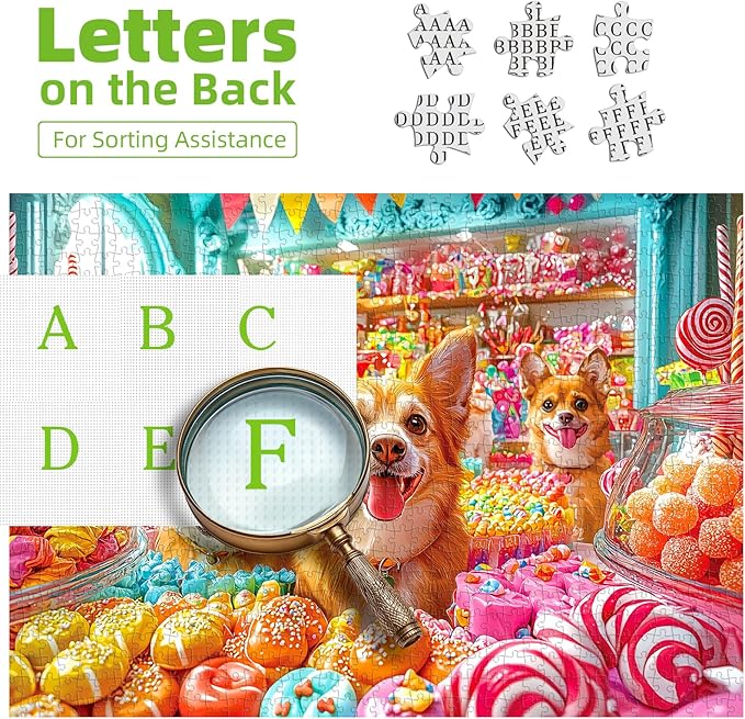 Puzzles for Adults 1000 Pieces, Cute Dogs and Candy Jigsaw Puzzle for Adults, Fun & Challenging Puzzles for Adult Family Game Gift for Friends and Family (27.5"x19.7")