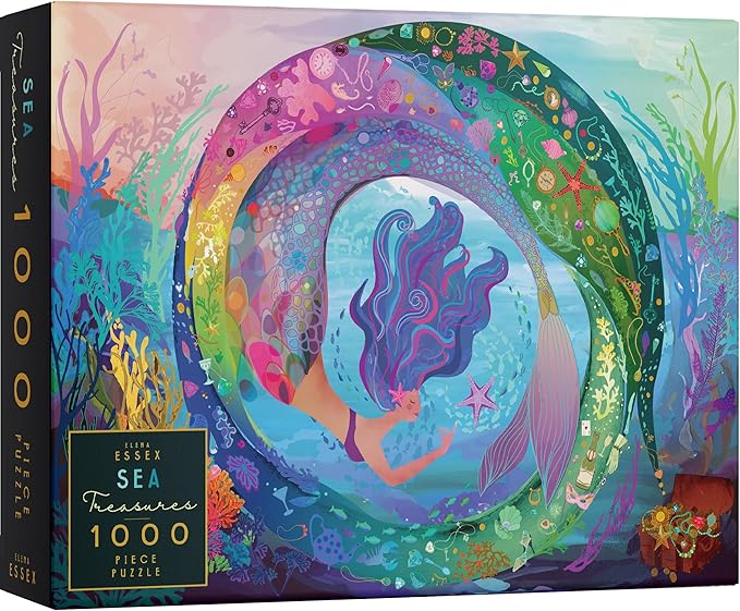 Elena Essex Puzzles for Adults 1000 Pieces - Sea Treasures, 1000 Piece Puzzle for Adults, Jigsaw Puzzles 1000 Pieces, Ocean Mermaid Sea Marine Underwater Puzzle, Size 28x20 inches