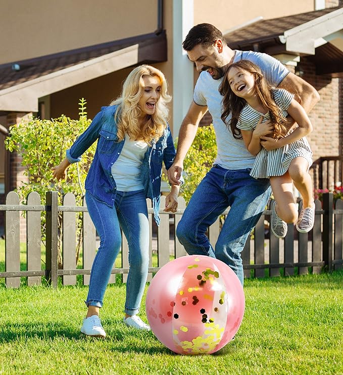 POZA Inflatable Beach Balls - Elegant Glitter Confetti Premium Floaters, Heavy Duty Vinyl Floatation Pool Toys for Pool Beach Party, UV Resistant Pool Décor