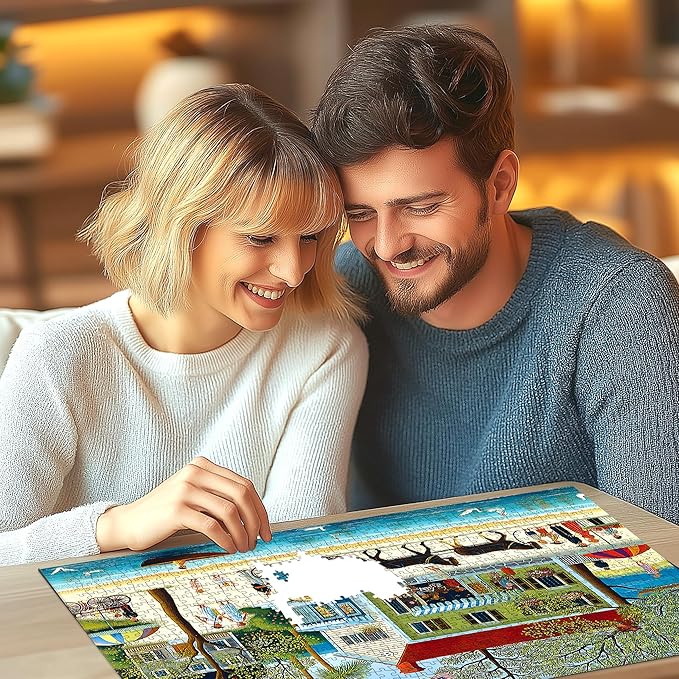 500 Piece Jigsaw Puzzle for Adults - Whimsical Seaside Town Scene with Intricate Details, Beach and Harbor Art, Ideal for Family Fun Entertainment for Adults, Stress Relief & Home Decor