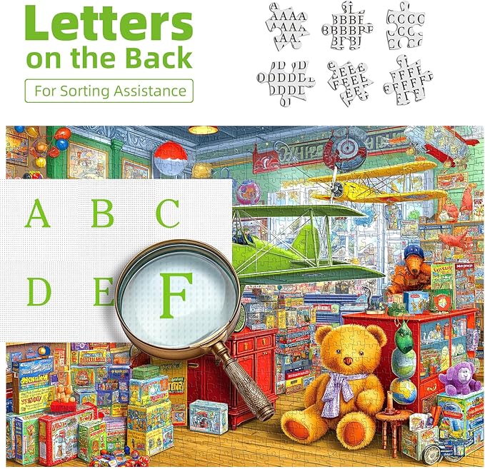 Vintage Toy Store Puzzle for Adults 1000 Piece Classic Bear and Airplane Scene Jigsaw Puzzle with Letters on Back Unique Fun Puzzle Games Gifts for Family Game Night & Home Decor(27.6" x 19.7")