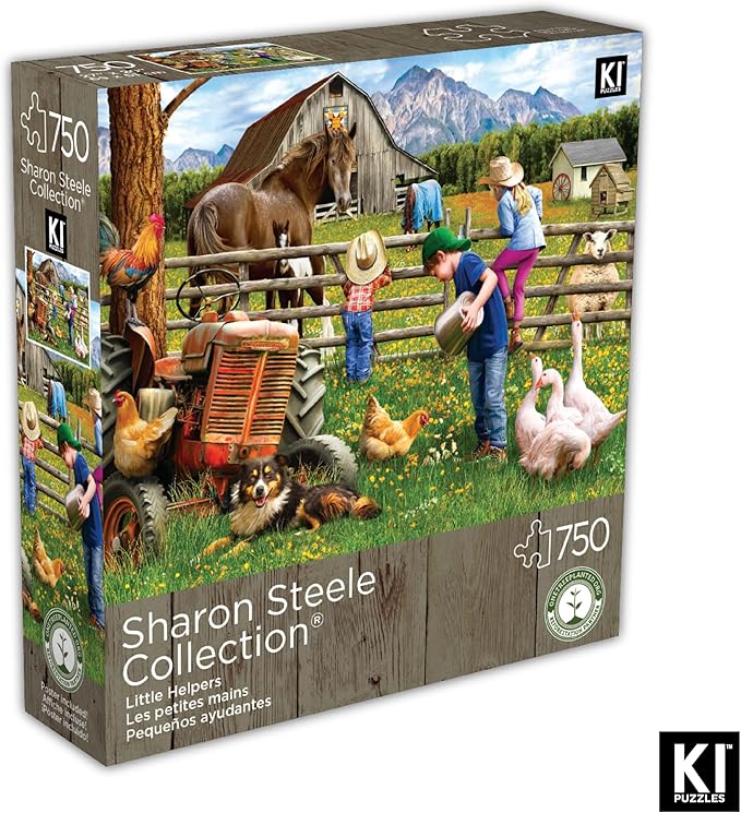 Little Helpers 750 Piece Jigsaw Puzzle for Adults by Sharon Steele – 27x20 Inch Whimsical Country Farm Scene from KI Puzzles – Challenging, Hard and Difficult Puzzle Gift for Puzzle Lovers