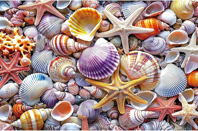 300 Pieces Puzzle for Adults, Colorful Seashell and Starfish Jigsaw Puzzles for Adults with Letter on Back for Fun Family Game Challenging Puzzle and Perfect Summer Decoration (17 x 11 in)