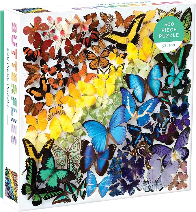 Galison Rainbow Butterflies Jigsaw Puzzle, 500 Pieces, 20”x20” – Features an Array of Butterflies in a Mesmerizing Rainbow of Color – Challenging, Perfect for Family Fun – Fun Indoor Activity