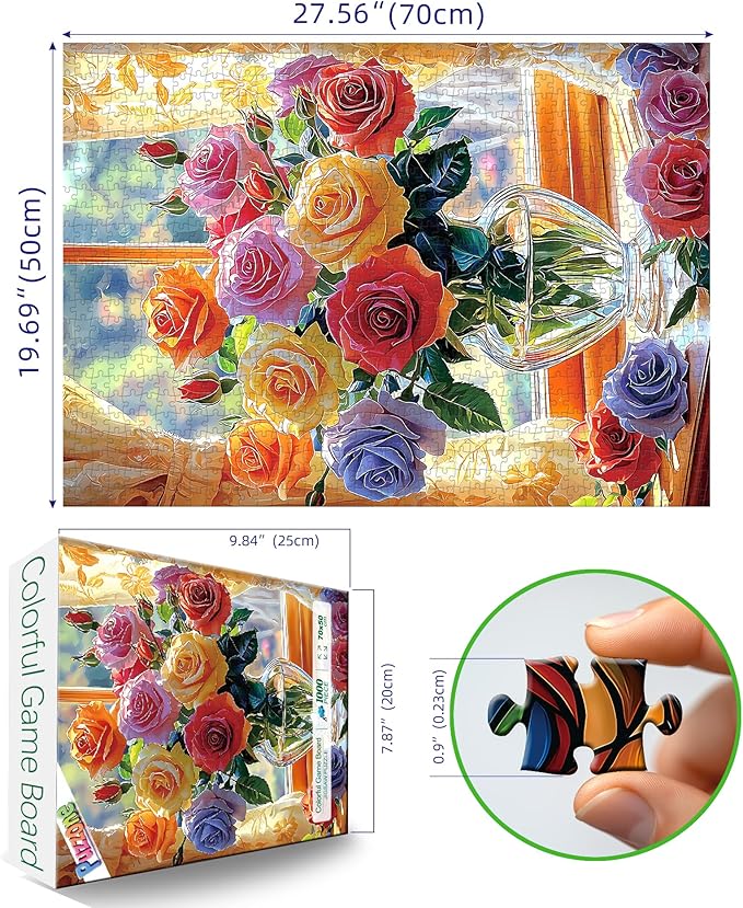 1000 Piece Puzzle for Adults, Colorful Mixed Rose Bouquet Jigsaw Puzzle with Letters on Back for Family, Adults, Gifts, Party Game, Finished Size 27.5" x 19.7"