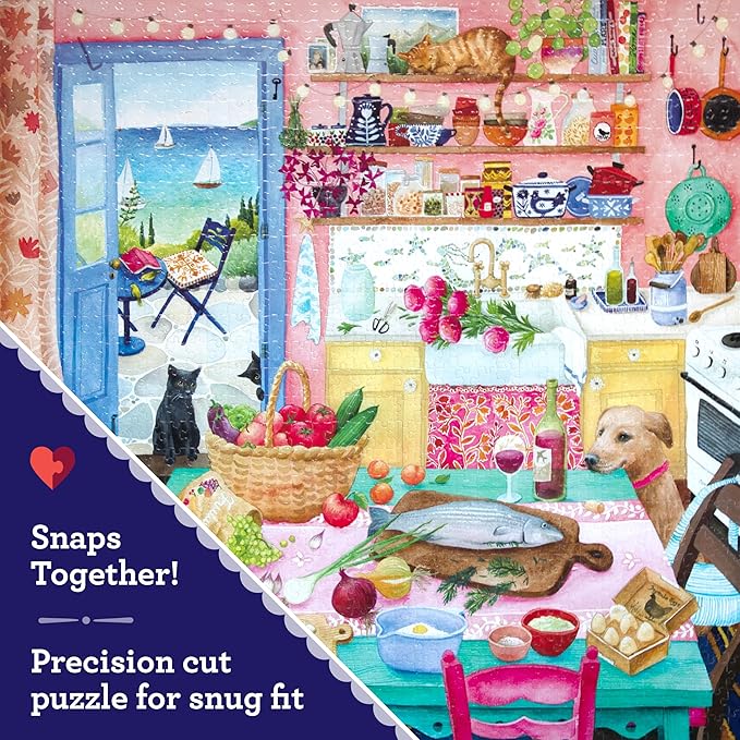 eeBoo 1000 Piece Puzzle - Pink Kitchen Jigsaw Puzzle for Adults, Square 23" x 23" Made with Recycled Board & Vegetable-Based Ink