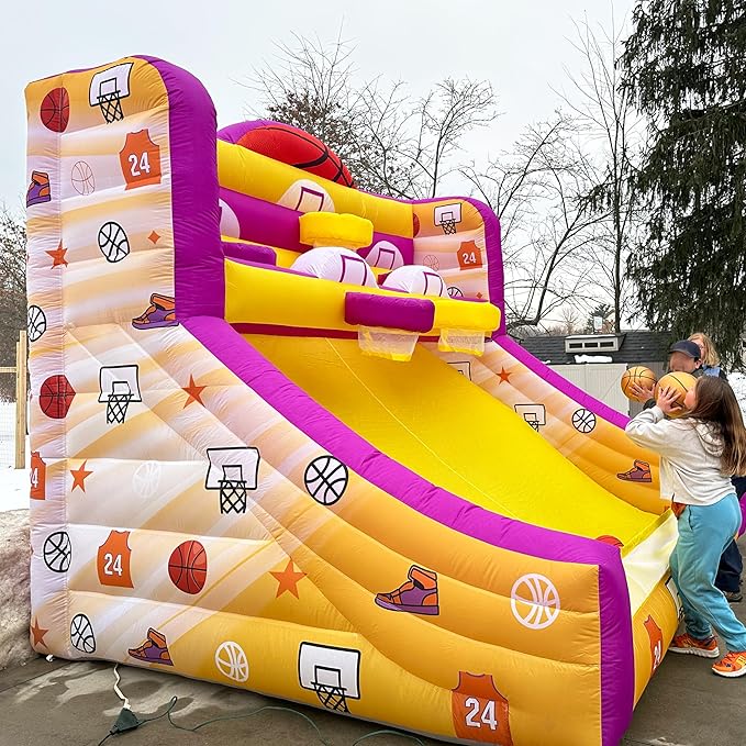 13x10x10 Ft Inflatable Basketball Hoop Shot with Blower, 5 Hoops, 4 Balls, Portable Inflatable Basketball Game Ideal for Organized Events, Carnivals, Birthday Parties, Festivals