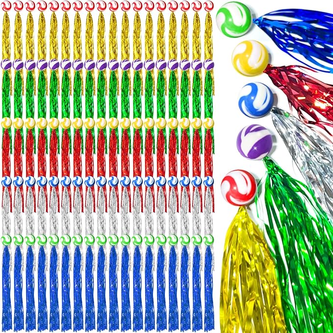 90 Pcs Comet Balls Rubber Bouncy Balls Bulk with Colorful Streamers for Birthday Party Favors Pinata Goodie Bag Stuffers parade throws,Assorted Colors