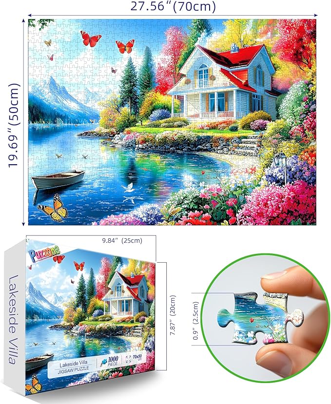 Puzzles for Adults 1000 Pieces, Lakeside Villa Impossible Hard Difficult Challenging Puzzles for Adults, Landscape Jigsaw Puzzle for Family Games Gift, 27.5 x 19.7 inch