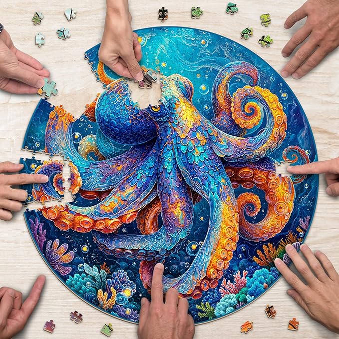 Ocean Octopus Adventure Puzzles for Adults 1000 Pieces, Jigsaw Puzzles 1000 Pieces for Adults, Fun Puzzles with Letters On Back, Challenging Game Toys (26.5 * 26.5in)