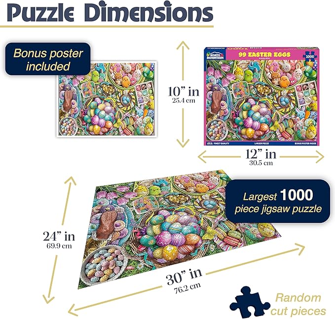 White Mountain 1000 Piece Jigsaw Puzzle Easter Holiday Collage Puzzles with Large Pieces Gift for Adults and Family 24"x30" - 99 Easter Eggs