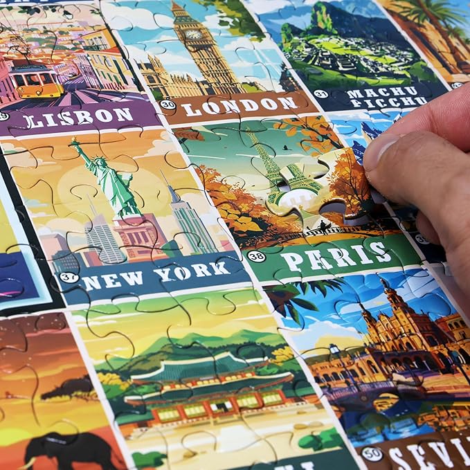 Think2Master Colorful Vintage World Travel Poster 500 Pieces Large Format Jigsaw Puzzle for 13+, Teens, Adults & Families. Great Gift for People Intent in Traveling The World. Size: 26.8” X 18.9”